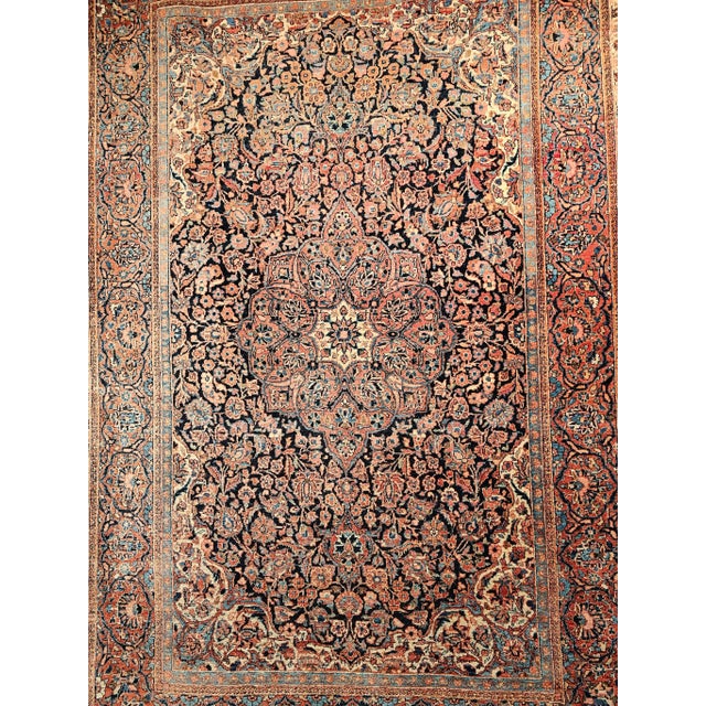 Vintage Persian Kashan Area Rug, Handwoven Floral Pattern, Navy & Blue, 5’ X 7’ For Sale - Image 10 of 12