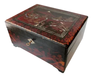 Vintage Japanese Lacquer Mother of Pearl Inlay Musical Jewelry Box