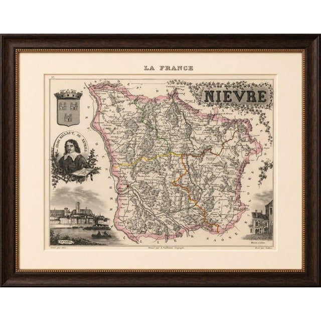 Original antique map of the French department of Nièvre, published in Paris around 1850 by the French cartographer...