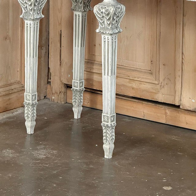 Grand Neoclassical Italian Painted and Carved Wood Console With Marble Top ~ Louis XVI Style For Sale - Image 14 of 18