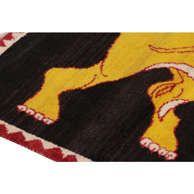 Vintage Gabbeh Persian Rug, Gold and Black With Lion Pictorial - Rug & Kilim For Sale In New York - Image 6 of 7