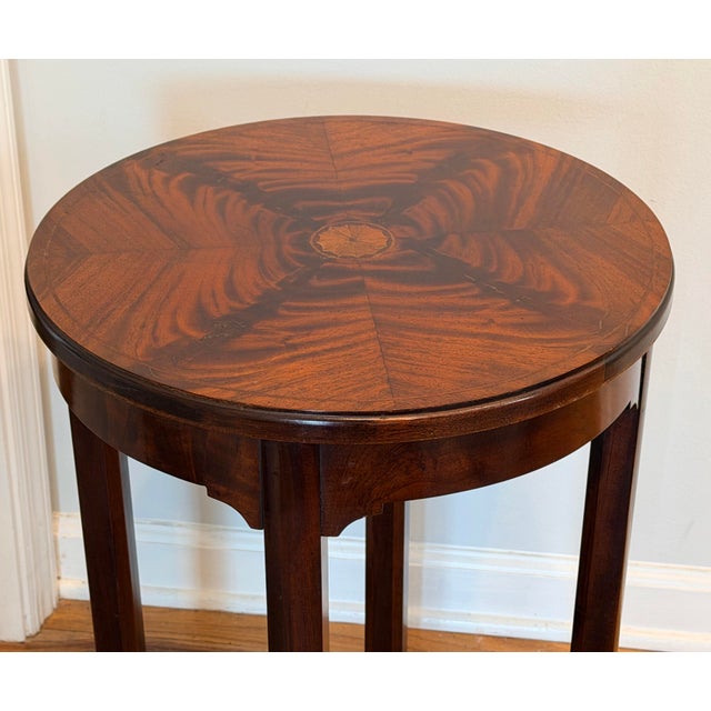 Antique Flame Mahogany Inlaid Round Side Table For Sale - Image 4 of 11