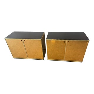 Gold Mirrored Glass and Brass Storage Units attributed to Renato Zevi, 1970s, Set of 2 For Sale