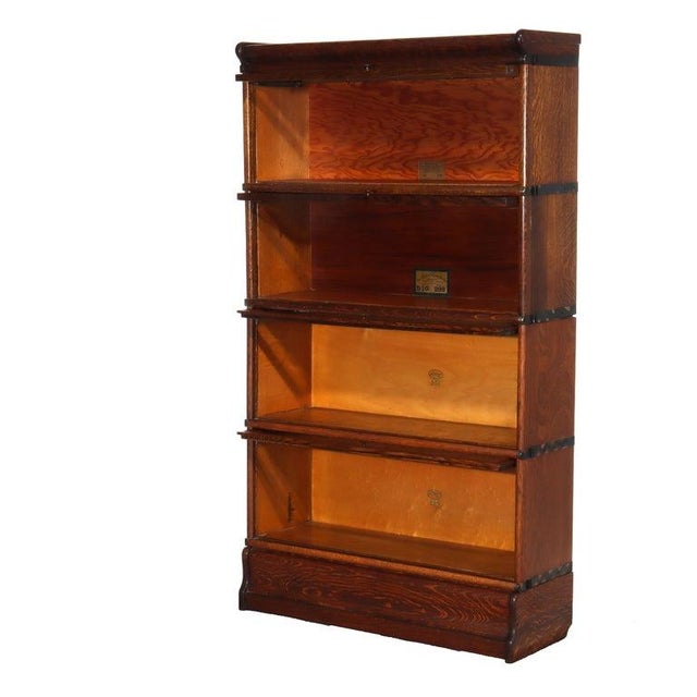 Arts & Crafts Globe Wernicke/Macey Arts & Crafts 4-Stack Oak Barrister Bookcase C1910 For Sale - Image 3 of 11