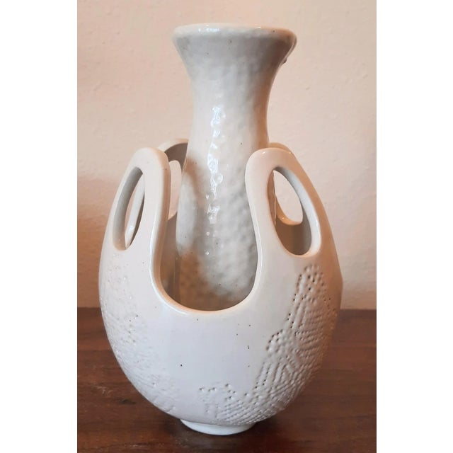 Ceramic Double Abstract Glazed White Pottery Vase For Sale - Image 7 of 7