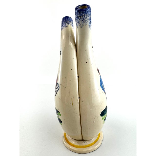 French Provincial Vintage Early 20th Century Hb Quimper Double Oil & Vinegar Cruet For Sale - Image 3 of 13