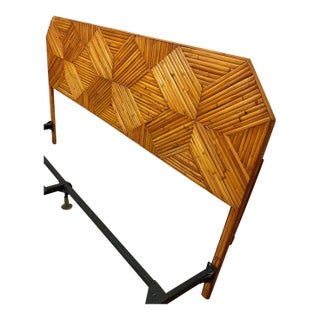 Geometric Split Reed & Bamboo King Bed Headboard (1970) For Sale