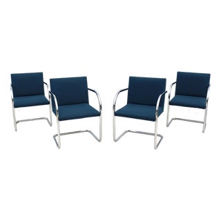 Ludwig Mies Van Der Rohe Brno Tubular Chairs in Royal Blue Fabric by Gordon - Set of 4 For Sale