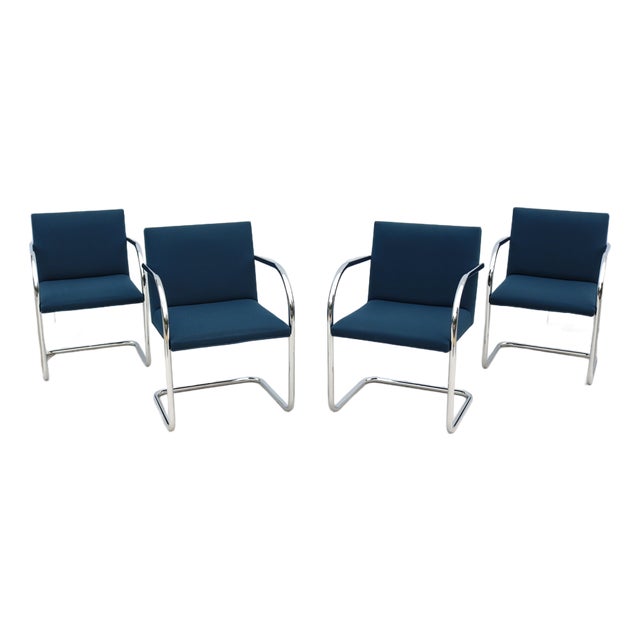 Ludwig Mies Van Der Rohe Brno Tubular Chairs in Royal Blue Fabric by Gordon - Set of 4 For Sale