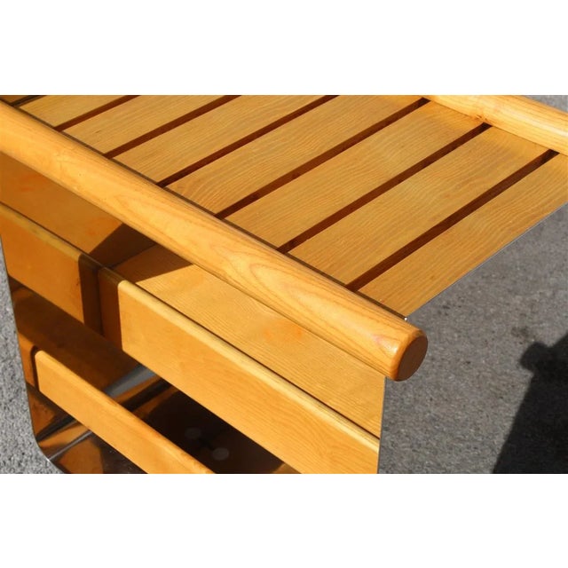 Wood Minimalist Italian Chestnut & Steel Bar Trolley, 1970s For Sale - Image 7 of 14