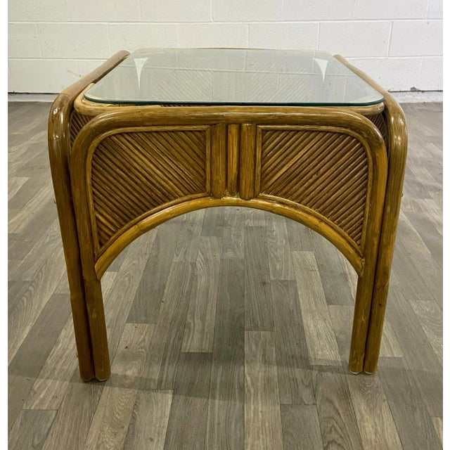 Vintage MCM Boho Coastal Style Sculptural Bentwood Rattan Glass Top Side Table For Sale - Image 9 of 10