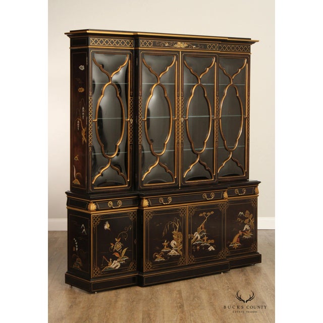 Late 20th Century Karges Chinoiserie Decorated Breakfront China Display Cabinet For Sale - Image 5 of 12