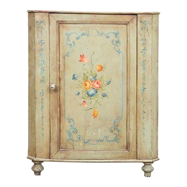 Antique Europe Provincial Floral Corner Cabinet For Sale
