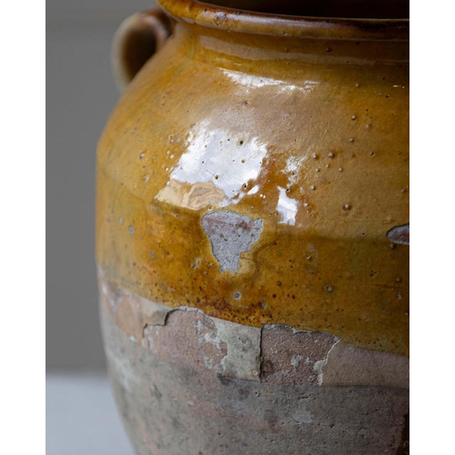 19th Century French Glazed Terracotta Jug with Ochre Yellow Glaze For Sale - Image 9 of 12