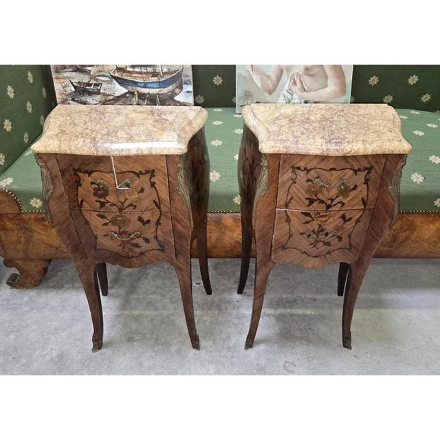 Louis XV Style Bedside Tables in Marquetry, Set of 2 For Sale - Image 9 of 9