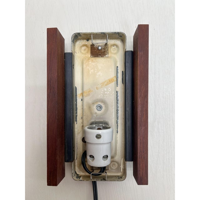 1960s Opaline White Glass and Teak Wall Light attributed to Bega Lights, Germany, 1960s For Sale - Image 5 of 7