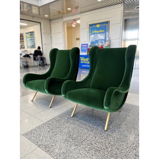 Mid-Century Modern Marco Zanuso Green Velvet Mohair "Senior" Lounge Chairs - A Pair For Sale - Image 3 of 16