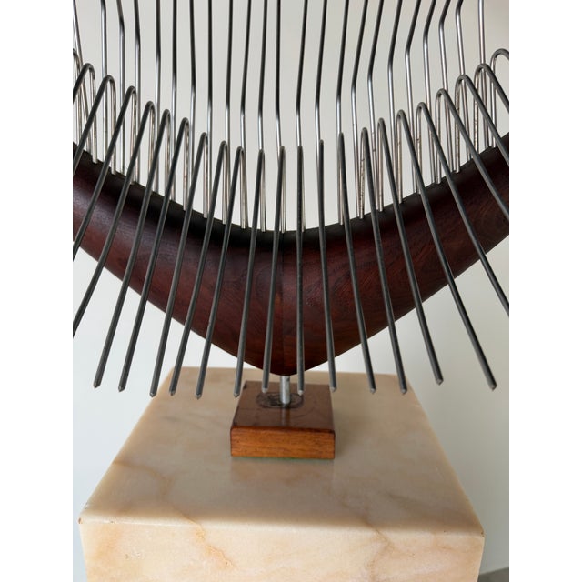 1970s Mid-Century Modern Barbara Hepworth-Style Wood & Metal Abstract Sculpture on Marble Base For Sale In Miami - Image 6 of 16