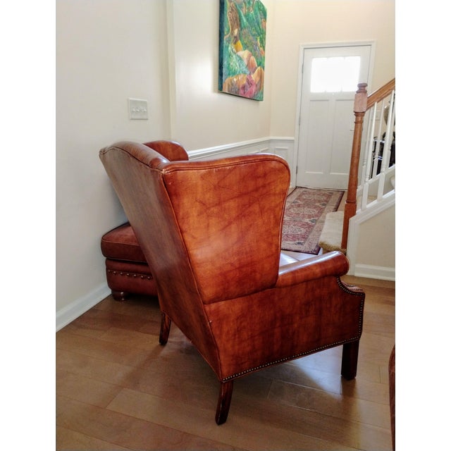 Elevate Your Space With This Stunning Vintage Dutch Cognac Colored Wingback Leather Club Chair For Sale In Raleigh - Image 6 of 12