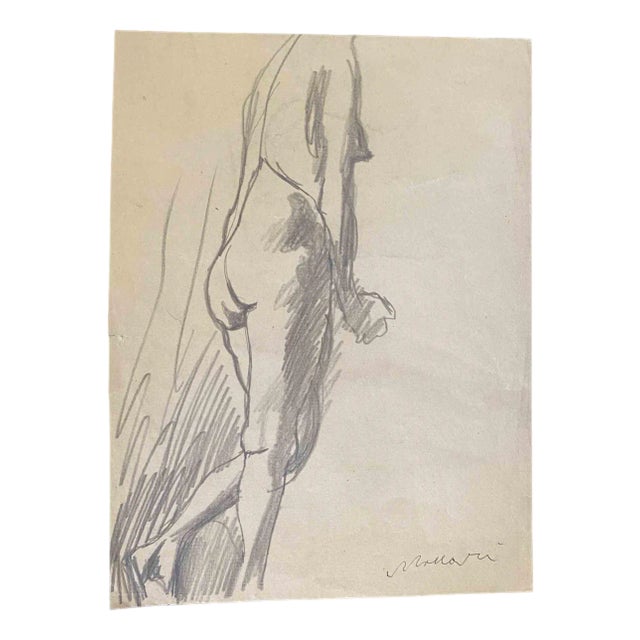 Mino Maccari, Nude, Pencil Drawing, Mid-20th Century For Sale
