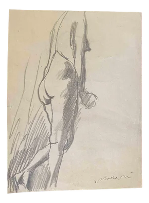 Mino Maccari, Nude, Pencil Drawing, Mid-20th Century