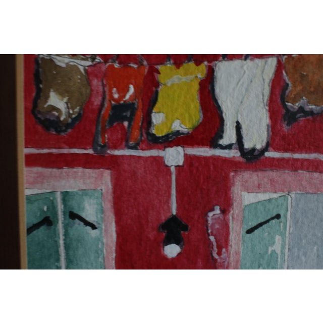 Mid-Century Style Signed Framed Expressionist Watercolor - Burano Canal Houses For Sale - Image 9 of 16