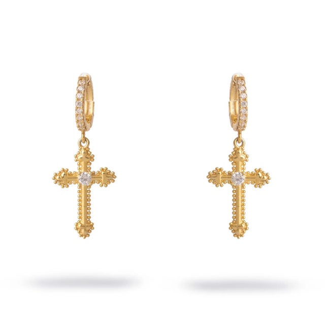 Gold Divine Spark Cross Gold Vermeil Earrings, A Pair For Sale - Image 8 of 8