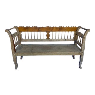 Antique Belgian Painted Wood Bench For Sale