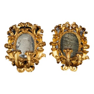 Late 17th Century Baroque Roman Mirrors in Gilded and Carved Wood, Set of 2 For Sale