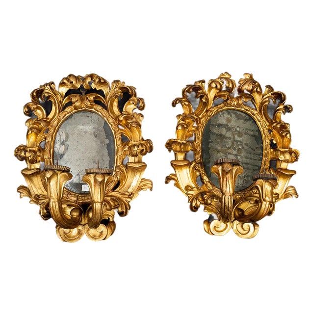 Late 17th Century Baroque Roman Mirrors in Gilded and Carved Wood, Set of 2 For Sale