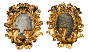 Late 17th Century Baroque Roman Mirrors in Gilded and Carved Wood, Set of 2