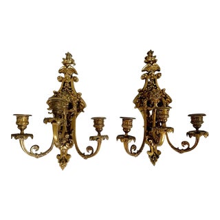 Early 20th Century French 3-Arm Bronze Candle Sconces- a Pair For Sale