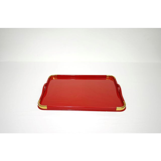 Mid-Century Modern Rectangular Red Lacquered Tray with Brass Corners from Rue Royale, 1960/70 For Sale - Image 10 of 14