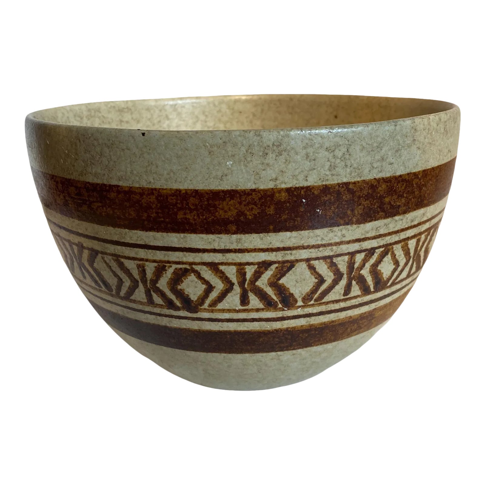 Vintage Geometric Design Pottery Bowl | Chairish