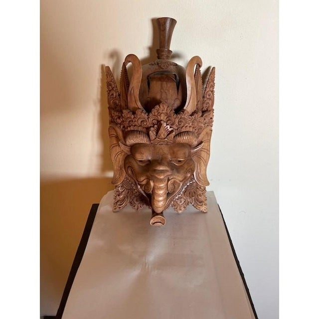 Folk Art Mid 20th Century Hand-Carved Balinese Ganesha Mask (12) | Wood Elephant God Hindu Wall Art For Sale - Image 3 of 5
