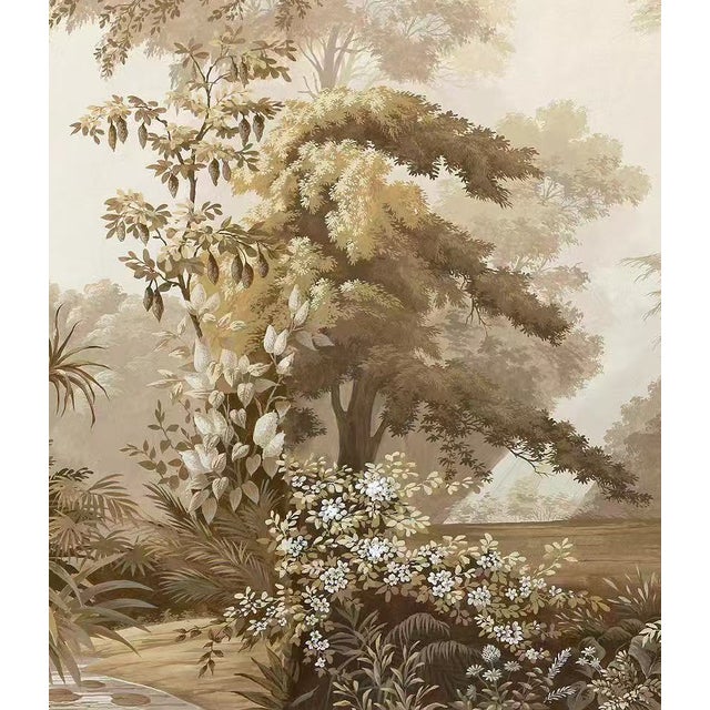 36" * H108" * 4ps, Vintage Hand-Painted Tropical Jungle Wallpaper, Antique Tropical Mural Wallpaper For Sale - Image 6 of 7