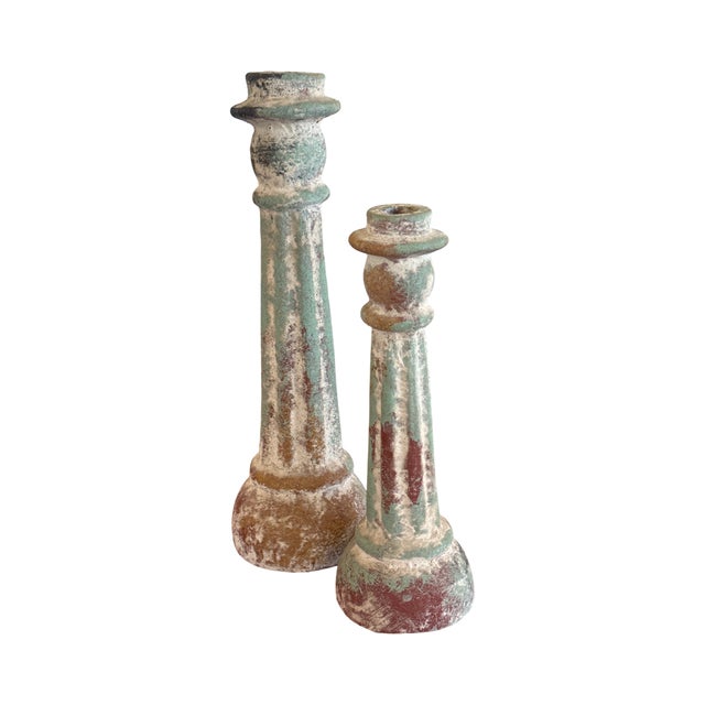 Sourced from a local South Florida estate, this pair of substantial terra-cotta candlesticks evokes the architectural...