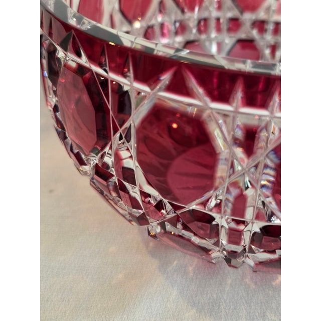 Glass ​Vintage Signed Fabergé Cranberry Cut-to-Clear Crystal "Russian Court" Bowl For Sale - Image 7 of 10
