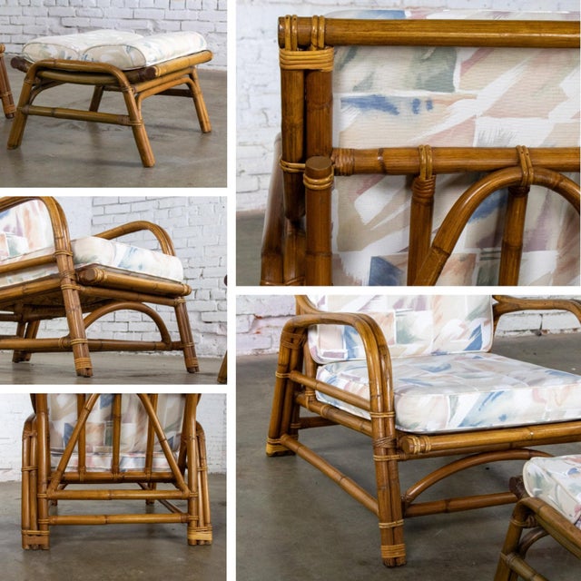 Mid-20th Century Tropical or Coastal Style Rattan Lounge Chair and Ottoman Set by Calif Asia For Sale - Image 14 of 18