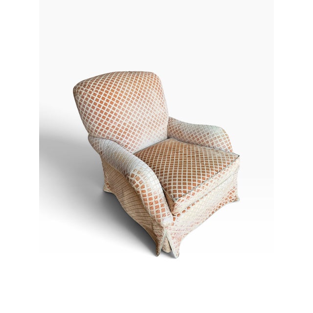 English Nancy Corzine 2120 Chattingham Lounge Cut Velvet Roll Arm Club Chair For Sale - Image 3 of 3