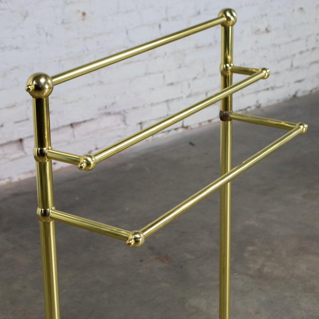 Hollywood Regency Late 20th Century Hollywood Regency Style Solid Brass Freestanding Towel Stand Triple Tiered Bars For Sale - Image 3 of 18