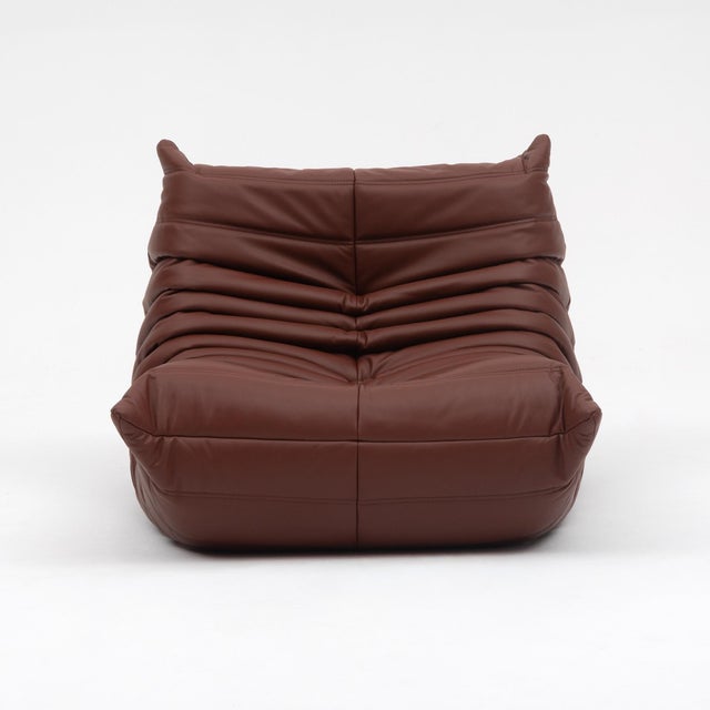 Togo Fireside Chair and Ottoman in Italian Chestnut Leather Vintage Ligne Roset For Sale - Image 16 of 17