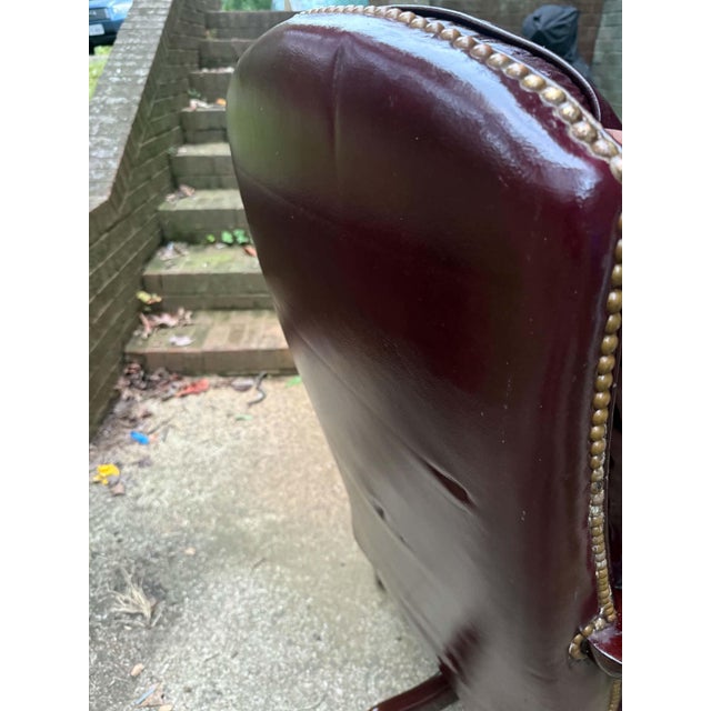 Hancock & Moore Swivel and Rocker Burgundy Tufted Leather Nailhead Trim Office Desk Chair For Sale - Image 14 of 16