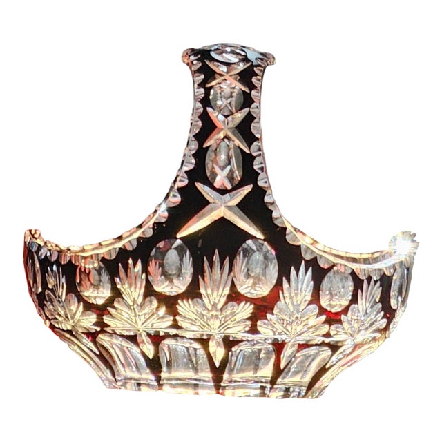 1980s Nachtmann Bleikristall (Germany), Ruby Cut-to-Clear Crystal Basket For Sale
