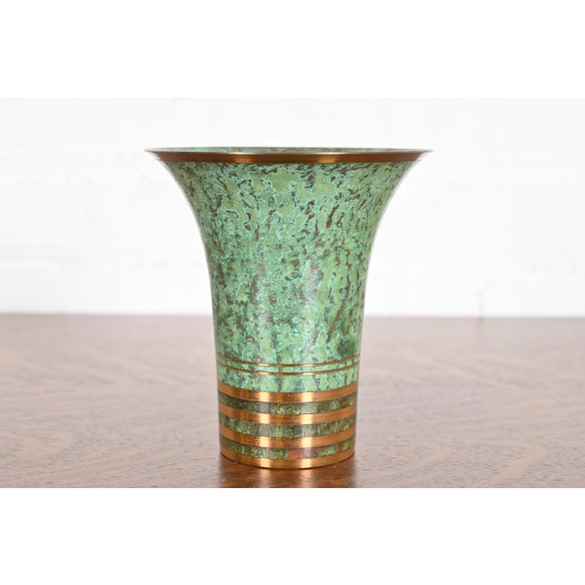 Carl Sorensen Art Deco Verdigris Bronze Trumpet Vase For Sale - Image 12 of 12