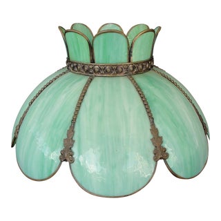 Vintage Green Tiffany Style Slag Glass Pendent For Sale