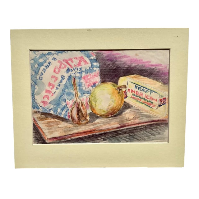 Vintage School Lunch, Watercolor Painting by Faurot, Ca Artist For Sale
