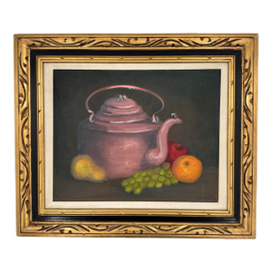 Vintage Signed Swedish Copper Still Life Oil Painting, Framed