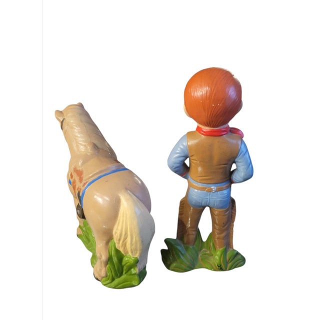 Mid-Century Modern 1970's Vintage Ceramic Horse Cowboy Whimsical Child Figurine Statues- A Pair For Sale - Image 3 of 10