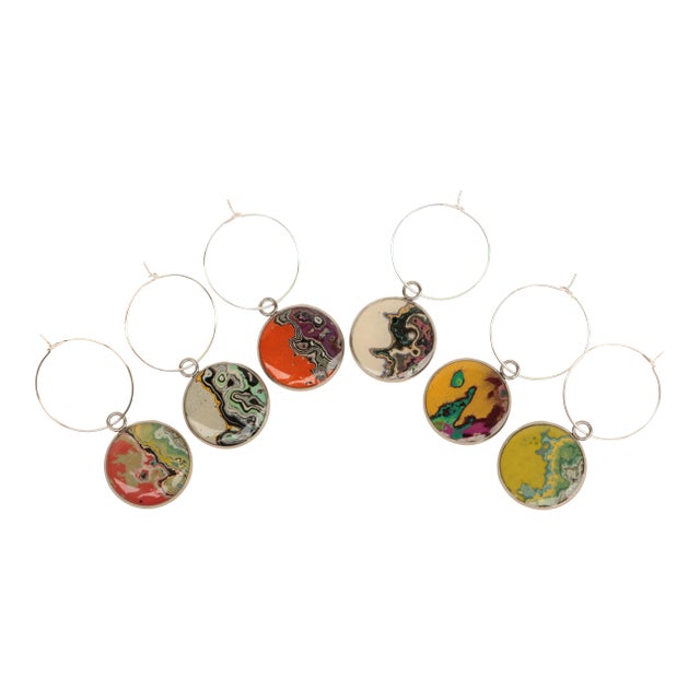 Graffiti Gemstone Wine Charms - Set of 6 For Sale